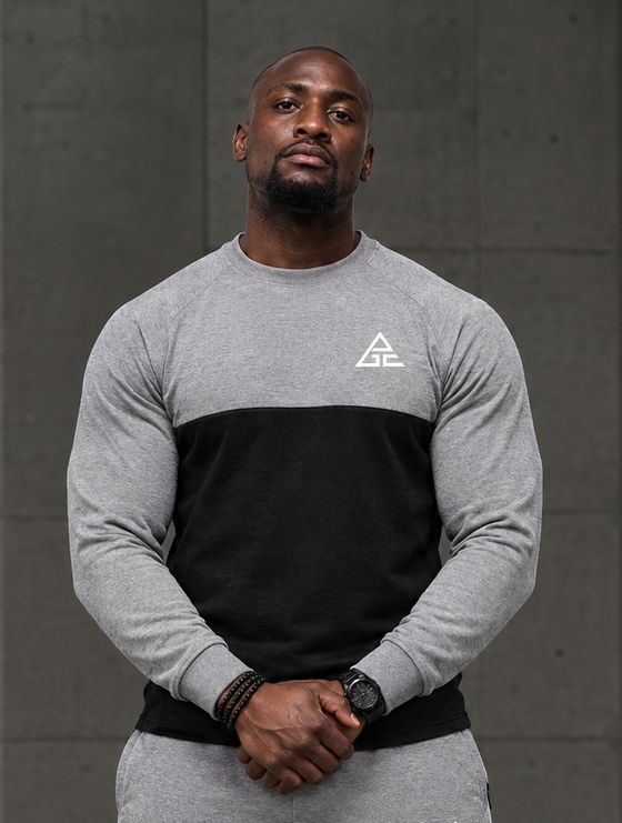 GE Grey & Black Colour-Block Crewneck Set