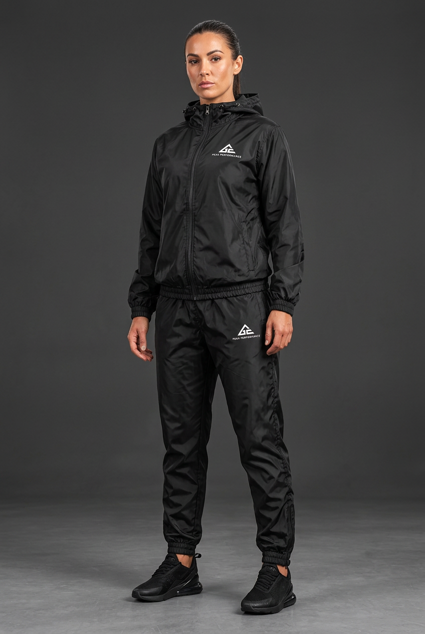 Female-model version of the GE black sauna suit